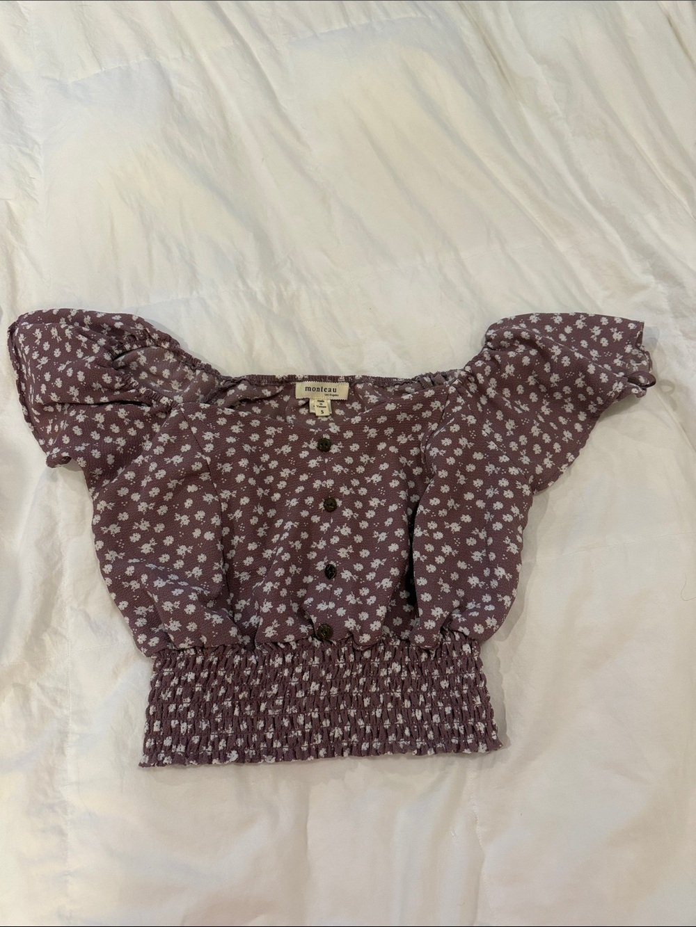Floral Smocked Hem Puff Sleeve Top in Mauve